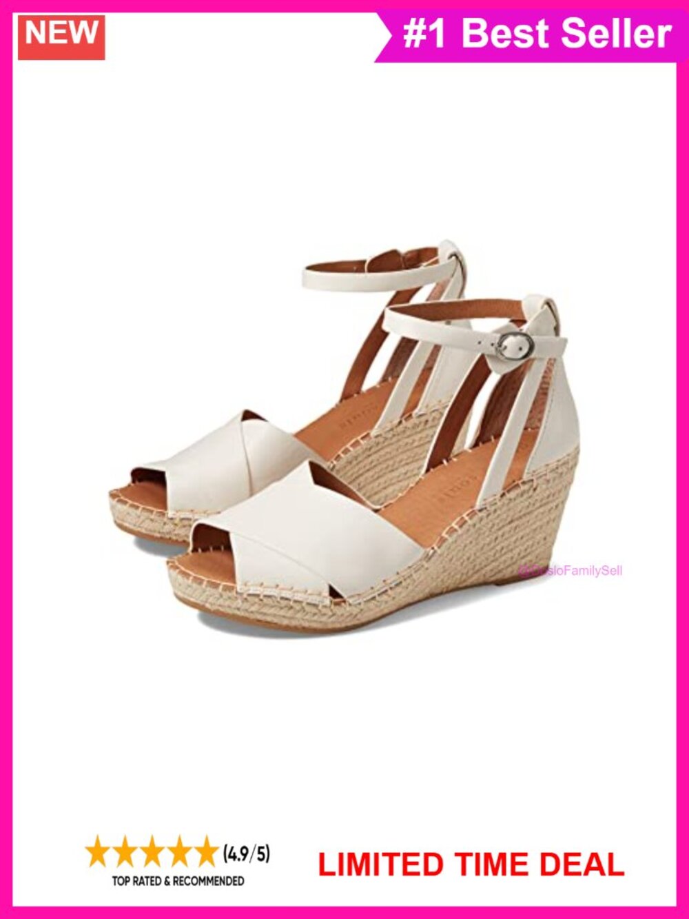 Leather Wedge Sandals with Crisscross Strap & Buckle